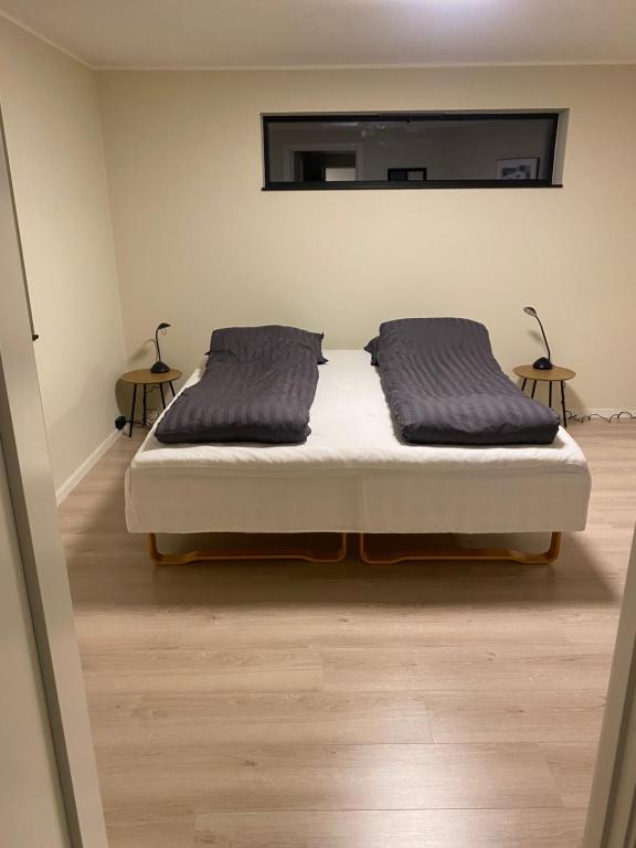 奥斯陆Rom # 1 Appartmenthotell Oslo的一间卧室配有一张带两个枕头的床