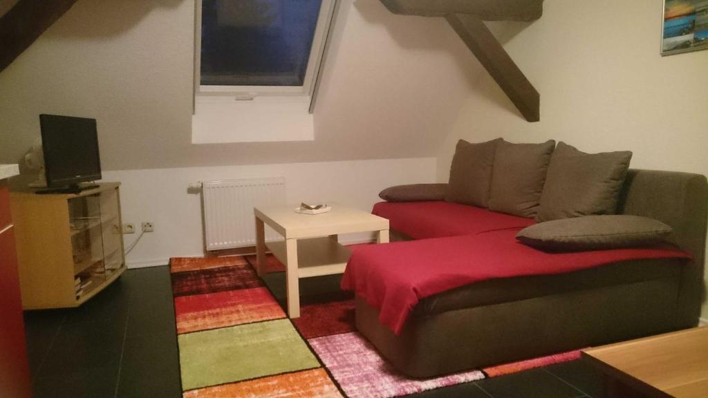 StahlbrodeFerienwohnung im Wiesengrund的客厅配有沙发和桌子