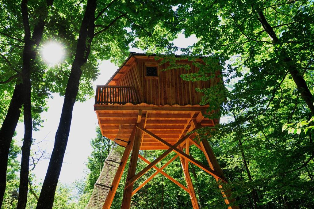 Saint-AntoineLes Cabanes de Fontfroide的森林中的一个树屋