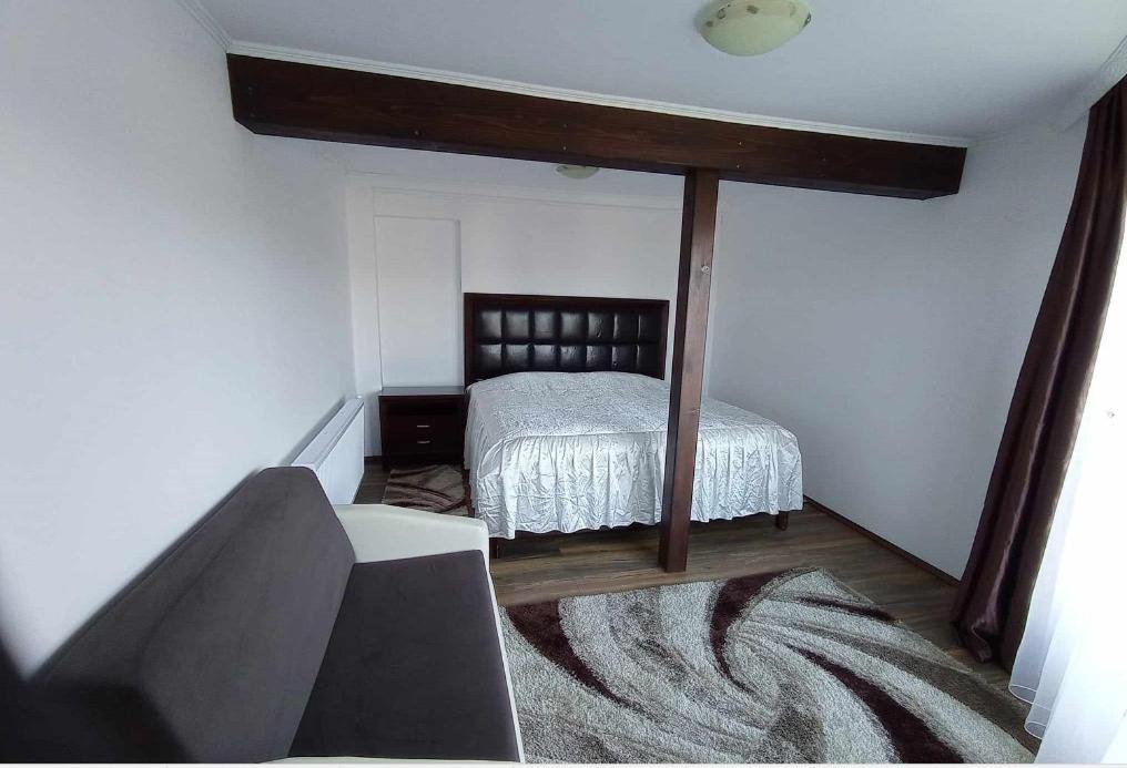 西格伏沙尔克Вила Хоризонт的一间卧室配有一张床和一个沙发