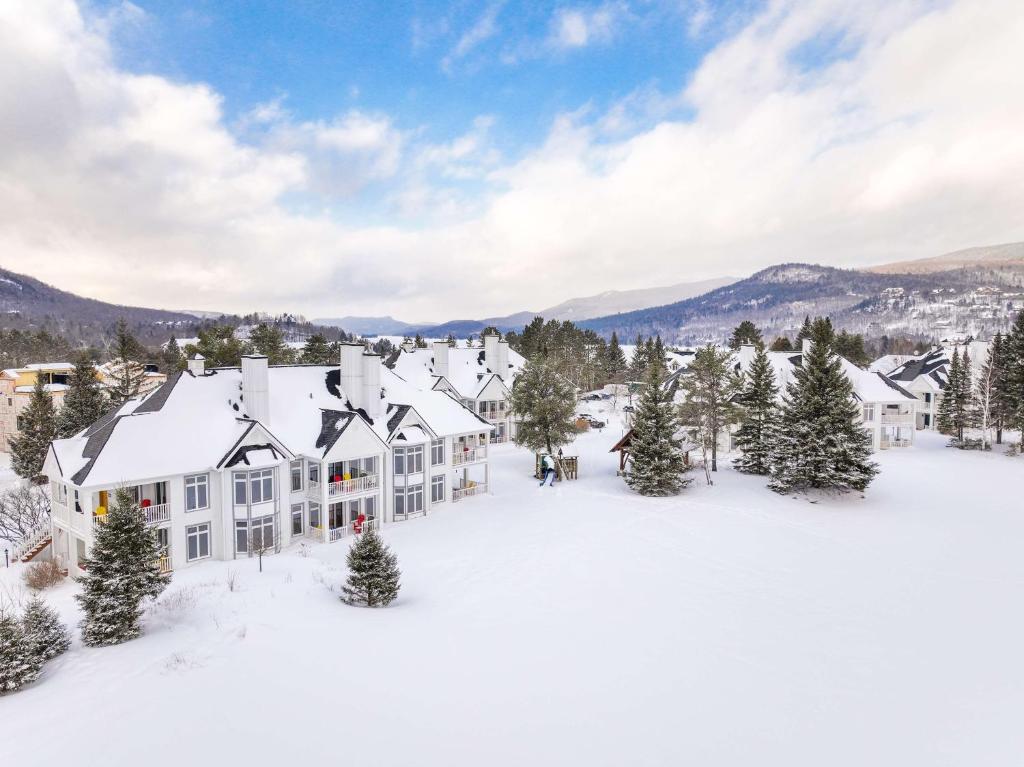 蒙特朗布朗Hilton Grand Vacations Club Tremblant Canada的雪地中度假村的空中景观