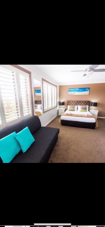 悉尼STUDIO IN BONDI的客厅配有沙发和1张床