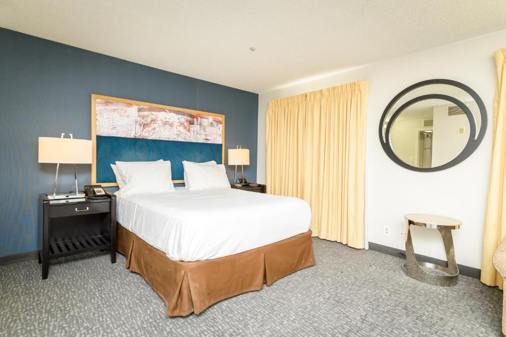 费城Philadelphia Suites at Airport - An Extended Stay Hotel的一间卧室配有一张大床和镜子