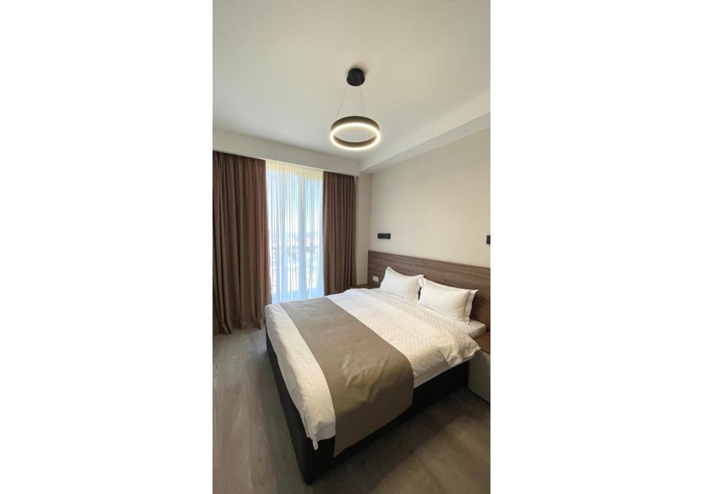 巴库里阿尼Crystal Loft Bakuriani - A406的一间卧室设有一张床和一个窗口