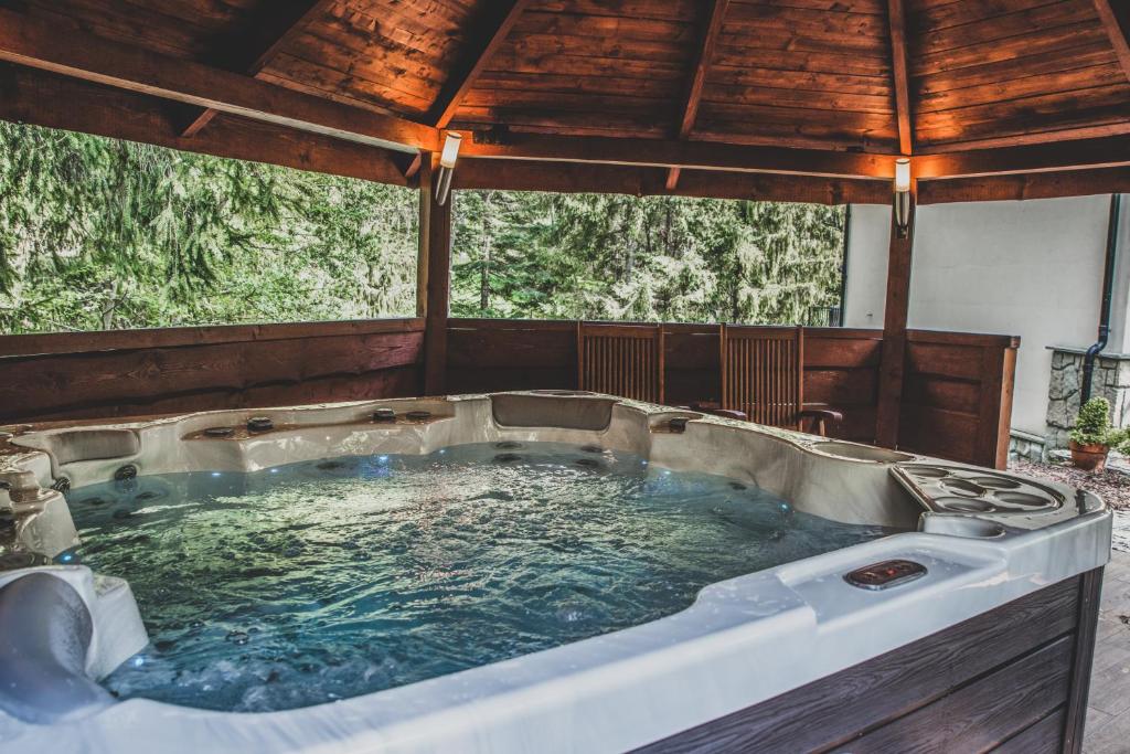 考斯赛力克TatryTop Alpejski SPA的房屋中央的按摩浴缸