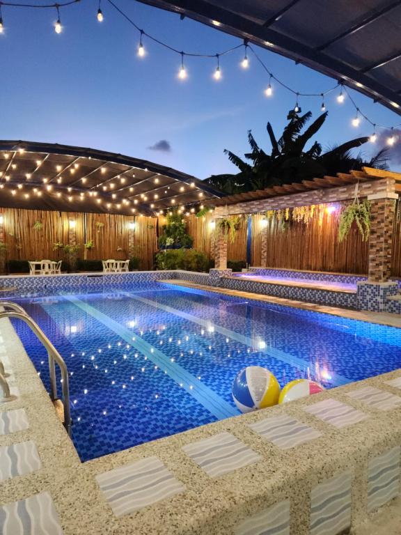 潘索尔TRD Private Hotspring Resort的游泳池里设有灯光和球
