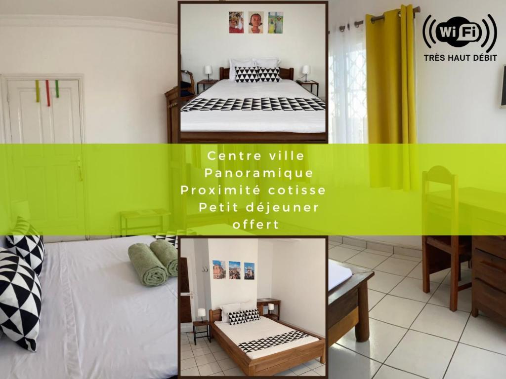 塔那那利佛VILLA ESPOIR # Joyau secret # commodités # confort # prox centre ville的卧室四幅相片的拼贴