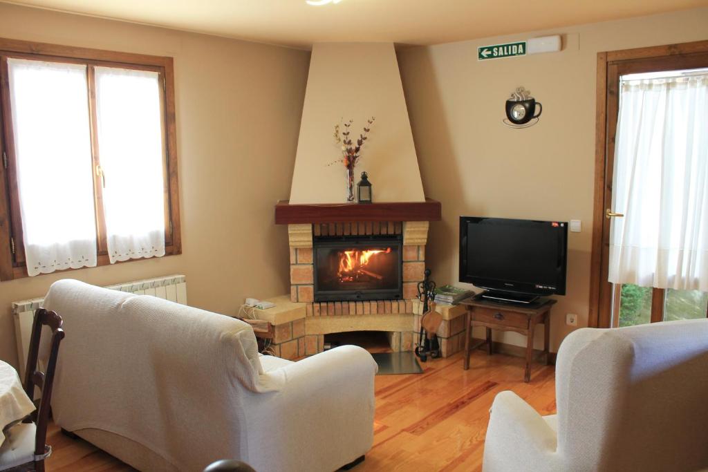 伊萨瓦Casa Rural Anie的客厅配有两把椅子和壁炉
