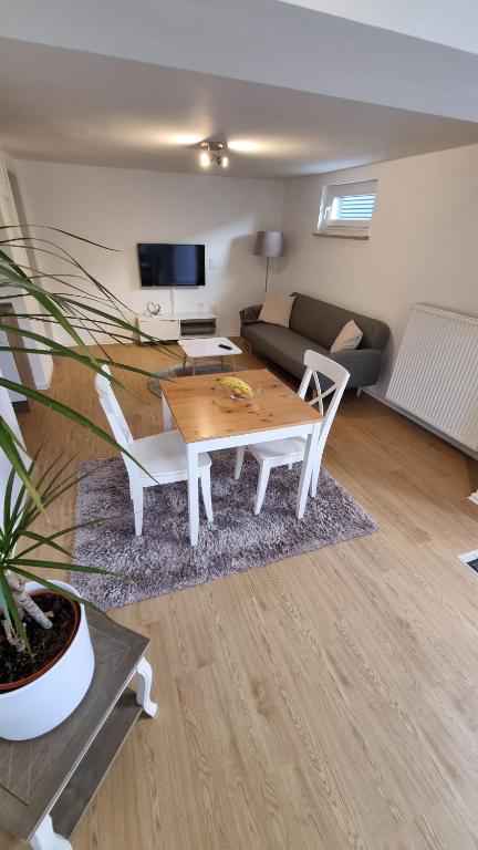 陶努斯山区克龙贝格Unterkunft Sanic的客厅配有桌子和沙发