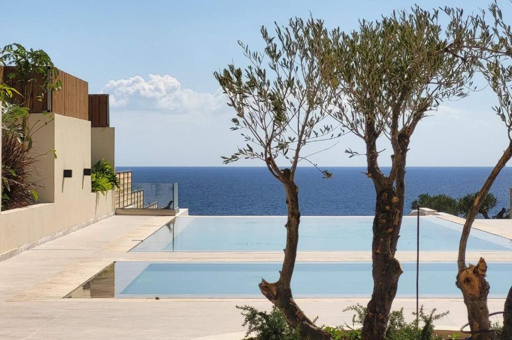 依拉佩特拉Beach Villas in Crete - Alope & Ava member of Pelagaios Villas的海景游泳池