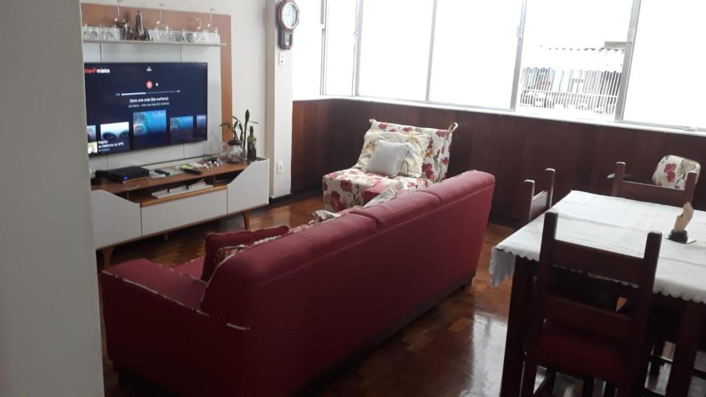 里约热内卢Copacabana aconchegante的带沙发和电视的客厅