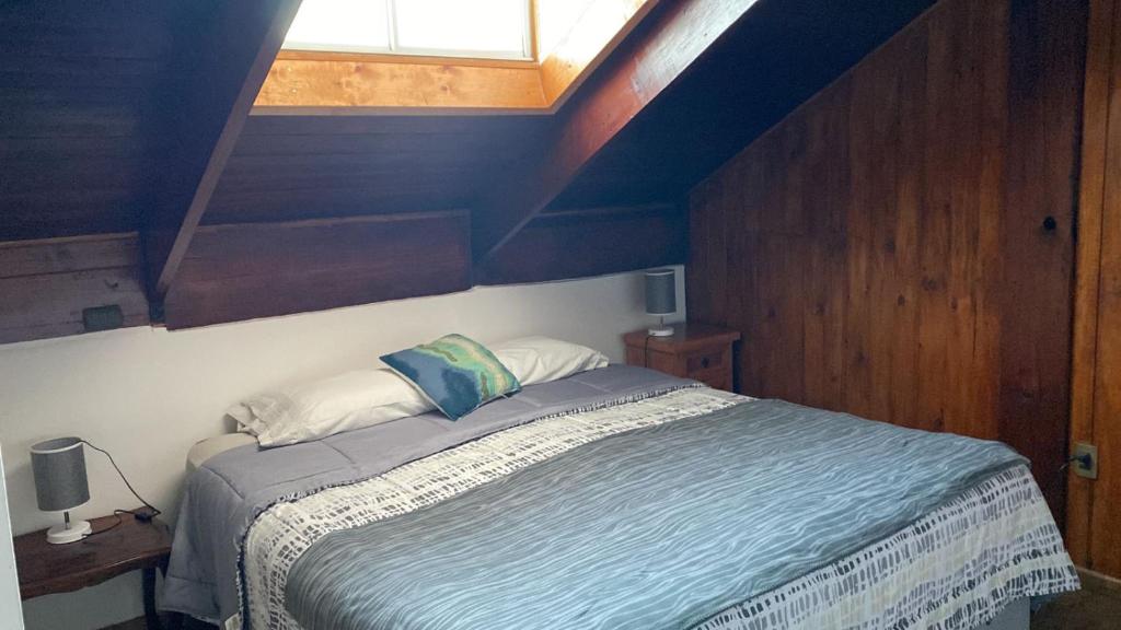 拉塞雷纳BELLAS Y COMODAS HABITACIONES EN LA SERENA的一间卧室配有一张蓝色天花板的床