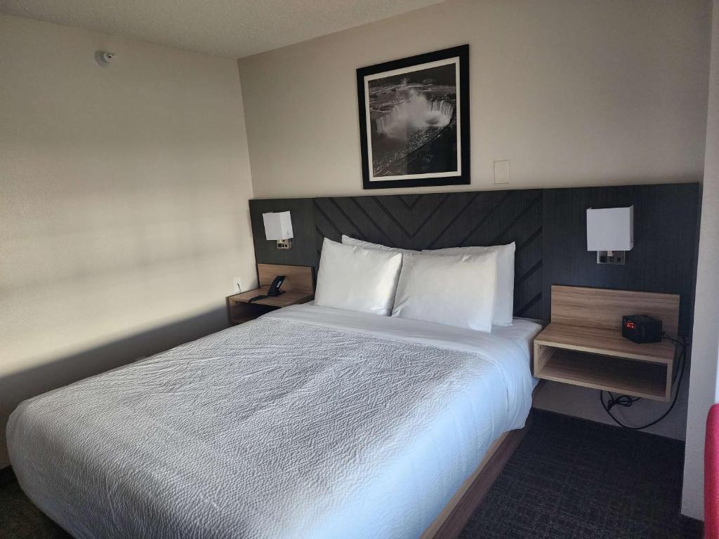 布法罗Eva Hotel Buffalo Airport, BW Signature Collection的酒店客房带一张大床,带白色床单
