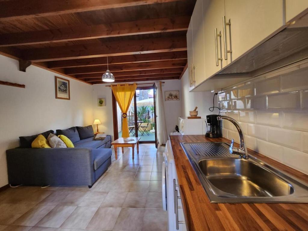 Parque HolandesParaiso 46的厨房以及带沙发和水槽的起居室。