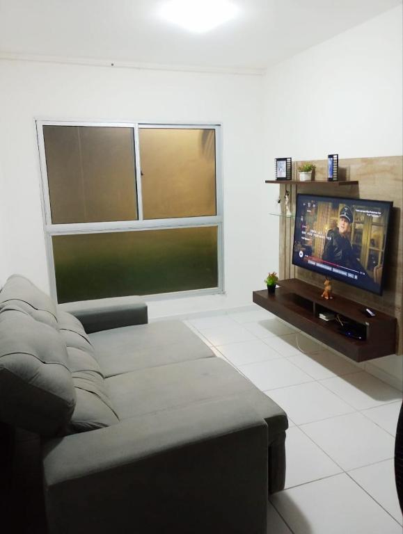 累西腓Apê da Mel - Recife PE的带沙发和平面电视的客厅