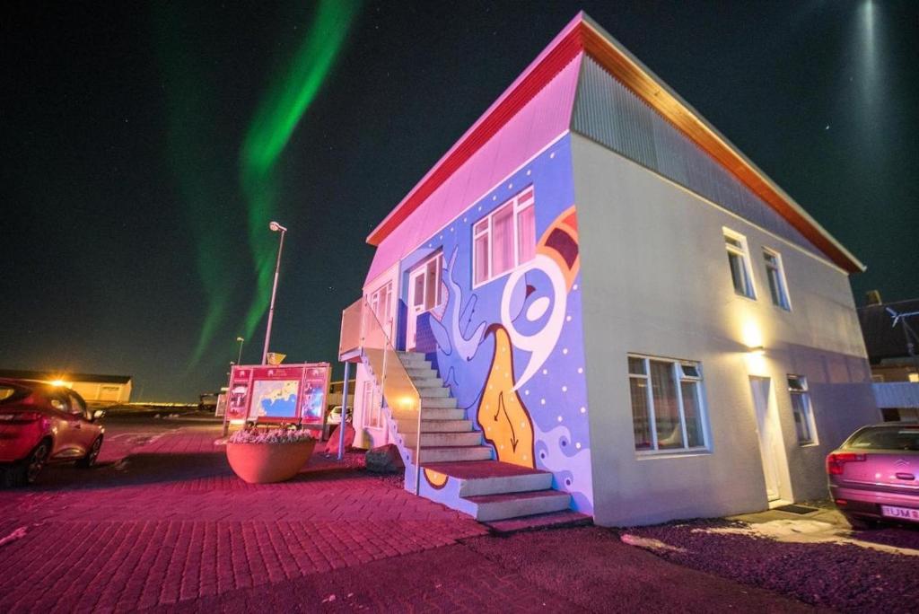 凯夫拉维克Guesthouse Keflavik by Reykjavik Keflavik Airport的一面有壁画的建筑