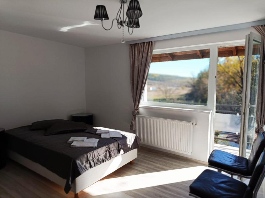 雅西VIV Rosetti的一间卧室设有一张床和一个大窗户