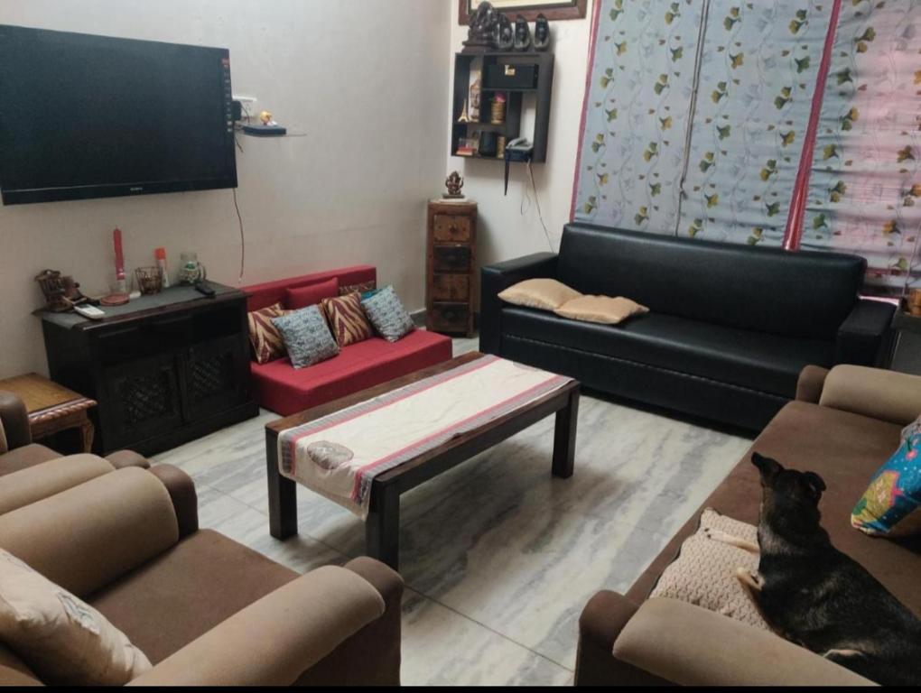 贾姆穆Simbha's Homestay的客厅配有两张沙发和一台电视机