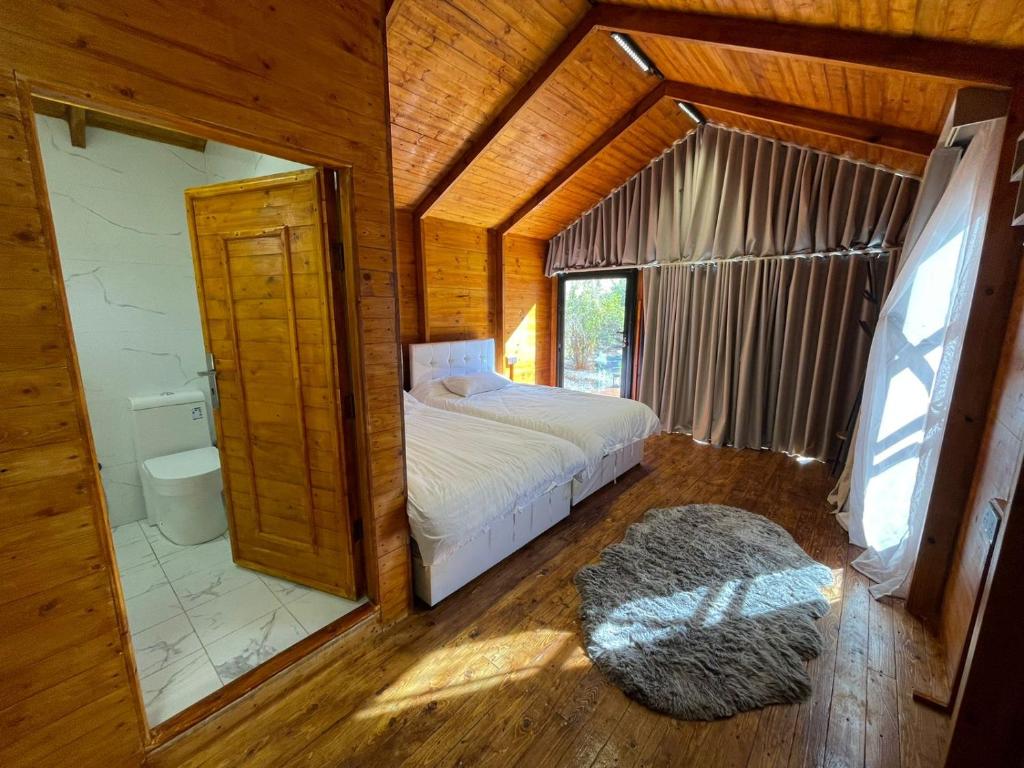 欧拉منتجع ريف العلا的一间卧室配有一张床,一间卫生间位于客房内
