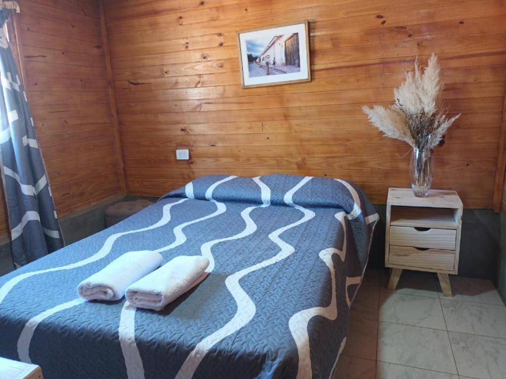 卡奇Cabaña Cachi的一间卧室配有一张床,上面有两条毛巾