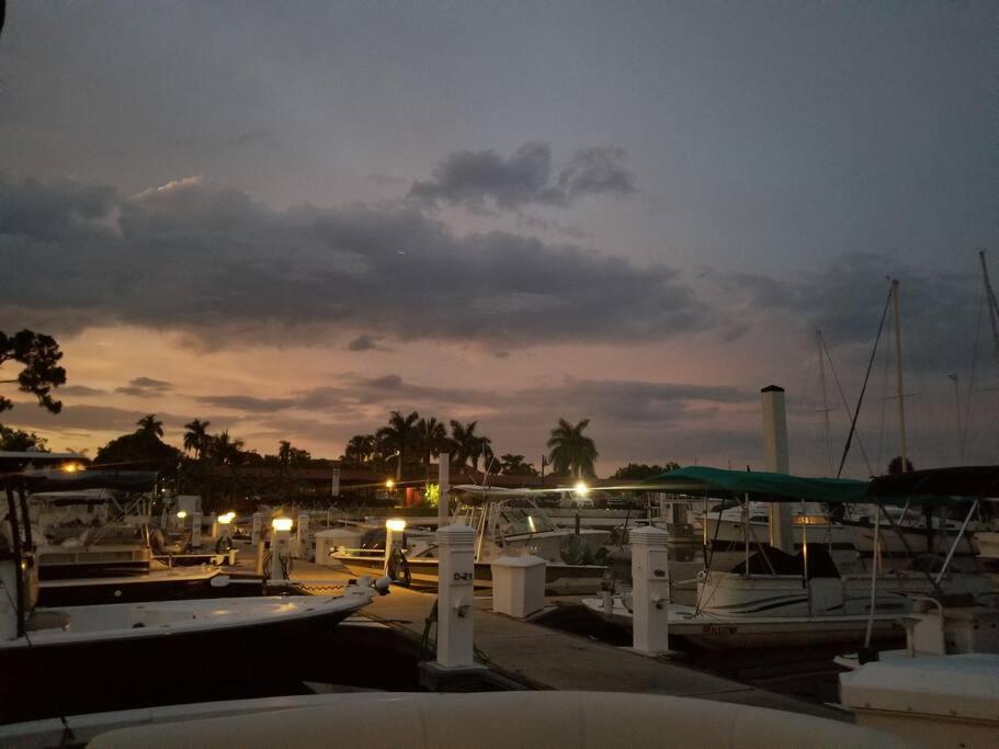 那不勒斯Fish/Boat & Relax Resort Marina Gem on the water!的一群船在晚上停靠在码头