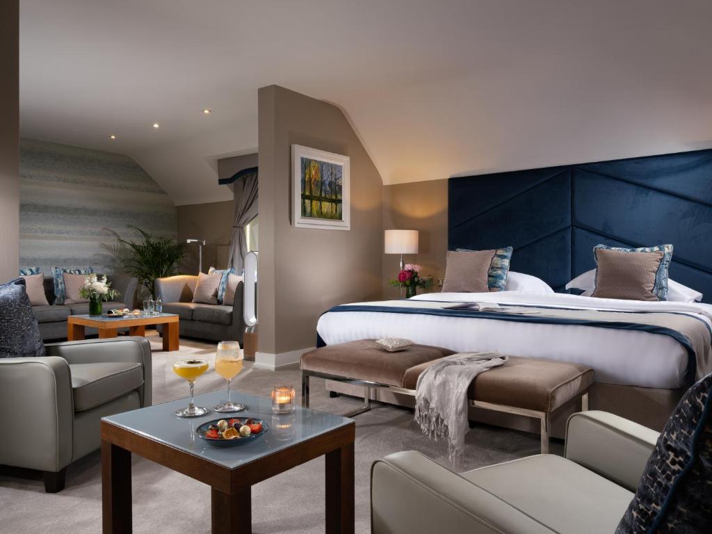布兰察斯镇萨索诺克酒店的一间带大床的卧室和一间客厅