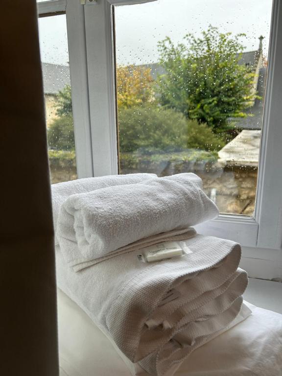 Vic-sur-AisneLa Belle Vicoise的一堆毛巾坐在窗边