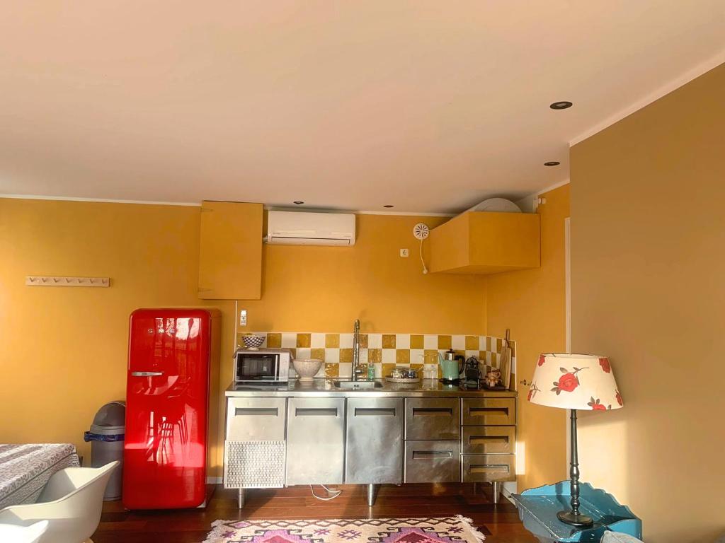 HerbaijumB&B NR6的一间厨房,在房间内配有红色冰箱