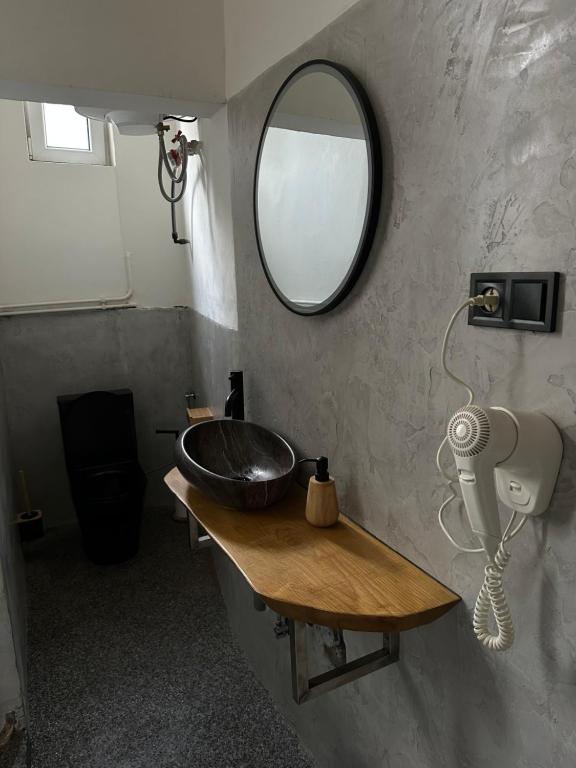 布拉格卢西恩公寓的浴室设有水槽和墙上的镜子