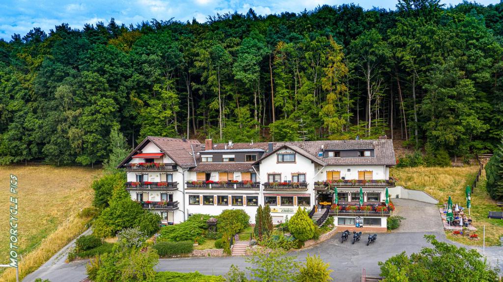 RohrbachGasthof-Hotel Lärmfeuer的森林中间的白色大房子
