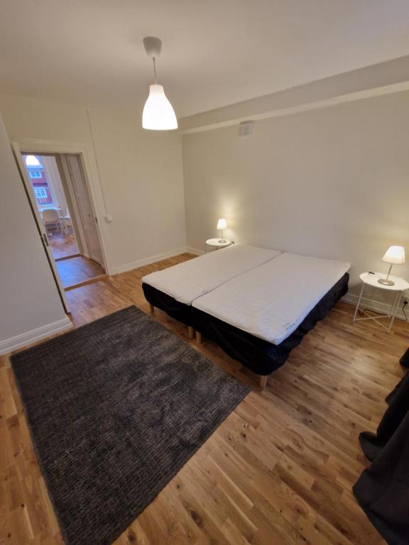 斯德哥尔摩Home Inn Gamtyr326的一间卧室配有一张大床和地毯。
