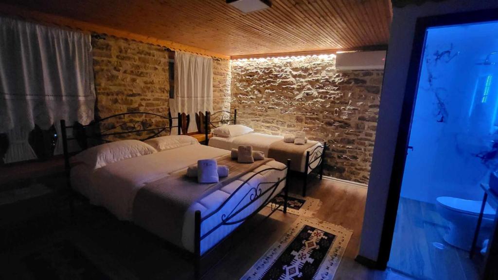 吉诺卡斯特Guest House Hasko的一间卧室配有一张大床和电视