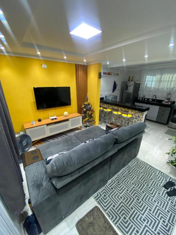 大普拉亚Casa de Praia - Distância de 100 metros的带沙发和平面电视的客厅