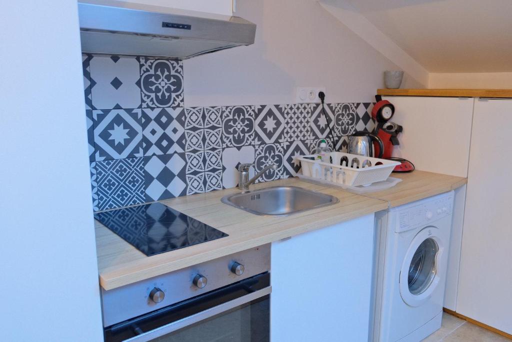 普罗旺斯艾克斯Isabelli的厨房配有水槽和洗衣机