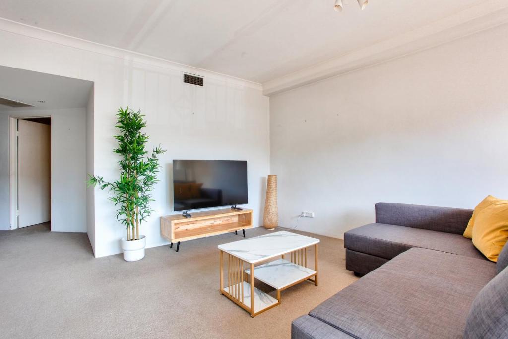 悉尼Cozy 2 Bedroom Apartment Surry Hills的带沙发和电视的客厅