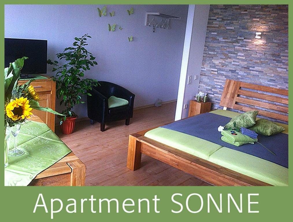 布伦瑞克Apartment SONNE - Gute-Nacht-Braunschweig的客房设有带一张床和电视的卧室。
