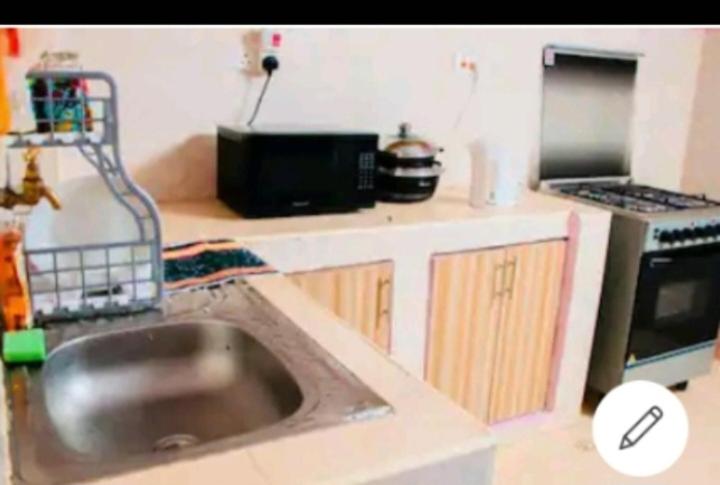 Meru@princess Dee的厨房配有水槽和微波炉
