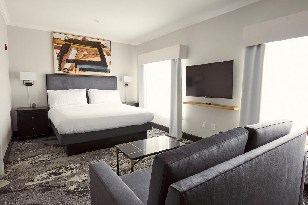 休斯顿Champions Club Texas的酒店客房配有床、沙发和电视。