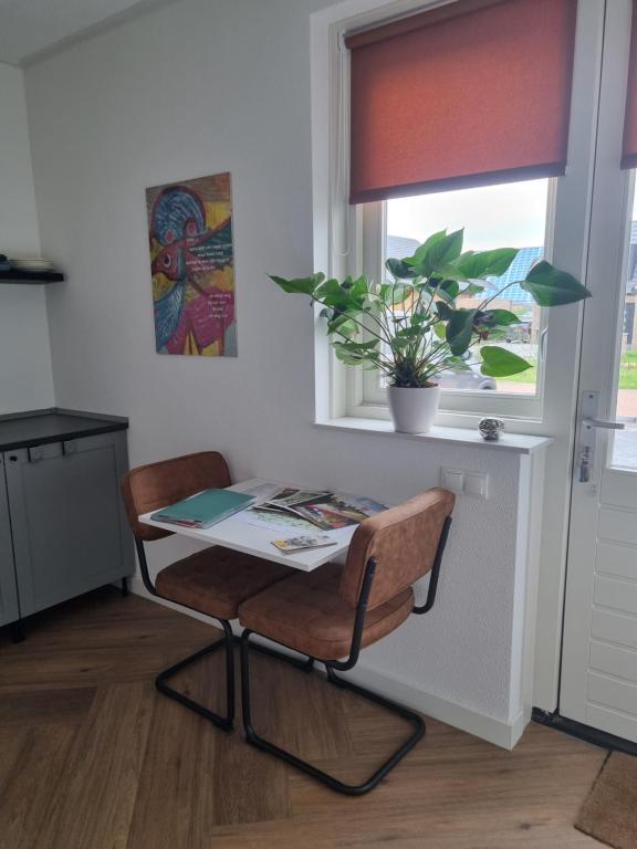 博赫尔Haardstee的带窗户的厨房里的桌子和椅子