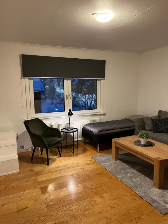 基律纳Big Apartment in central Kiruna 5的客厅配有沙发和桌子