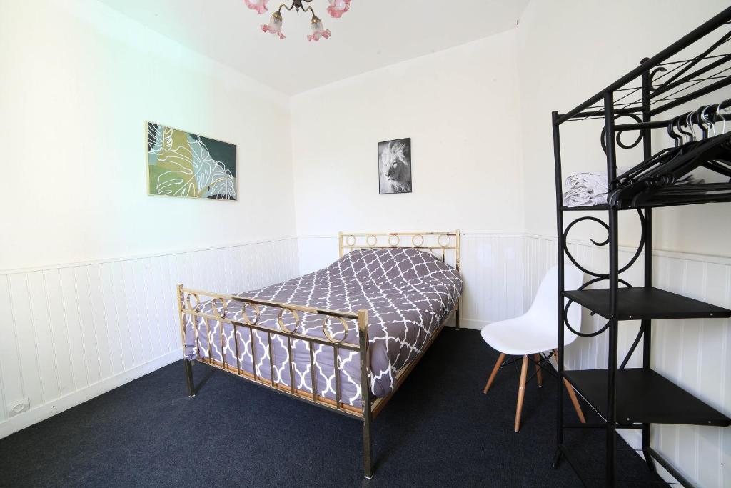 迈松阿尔福Chambre 2, calme, 1 station de PARIS的一间卧室配有一张双层床和梯子