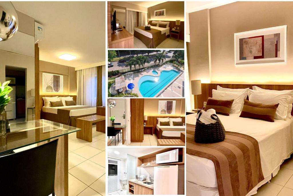 里约热内卢Suíte & Flat Premium Rio Stay - Rio Centro的一张酒店房间四张照片的拼贴图