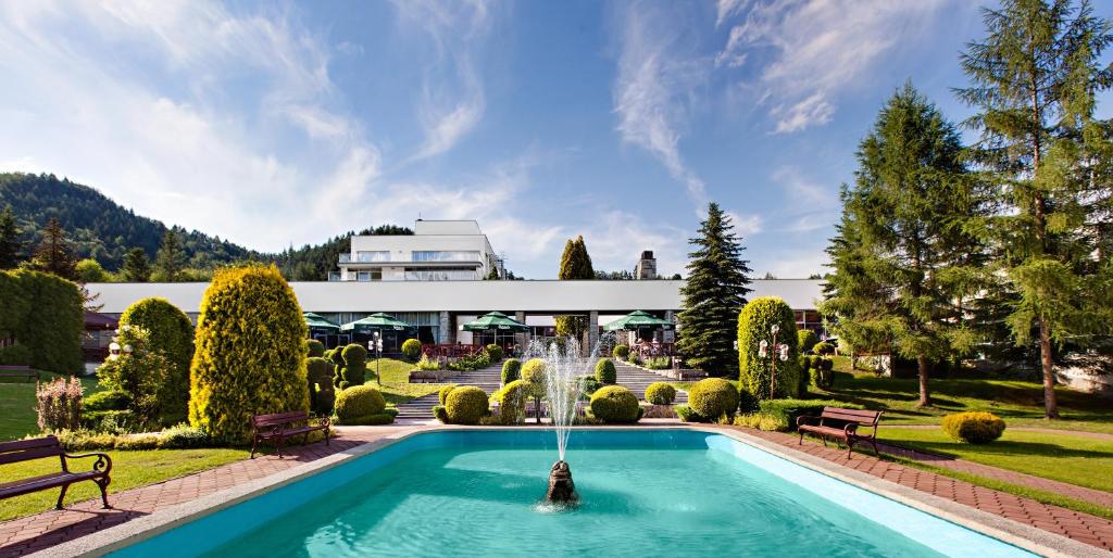 鲁特罗帕拉普鲁迪亚酒店的花园内带喷泉的游泳池