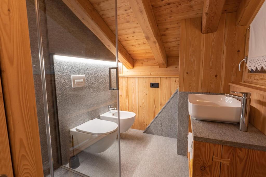 摩德纳迪-坎皮格里奥Maroc Mountain Chalet的浴室配有卫生间、盥洗盆和淋浴。