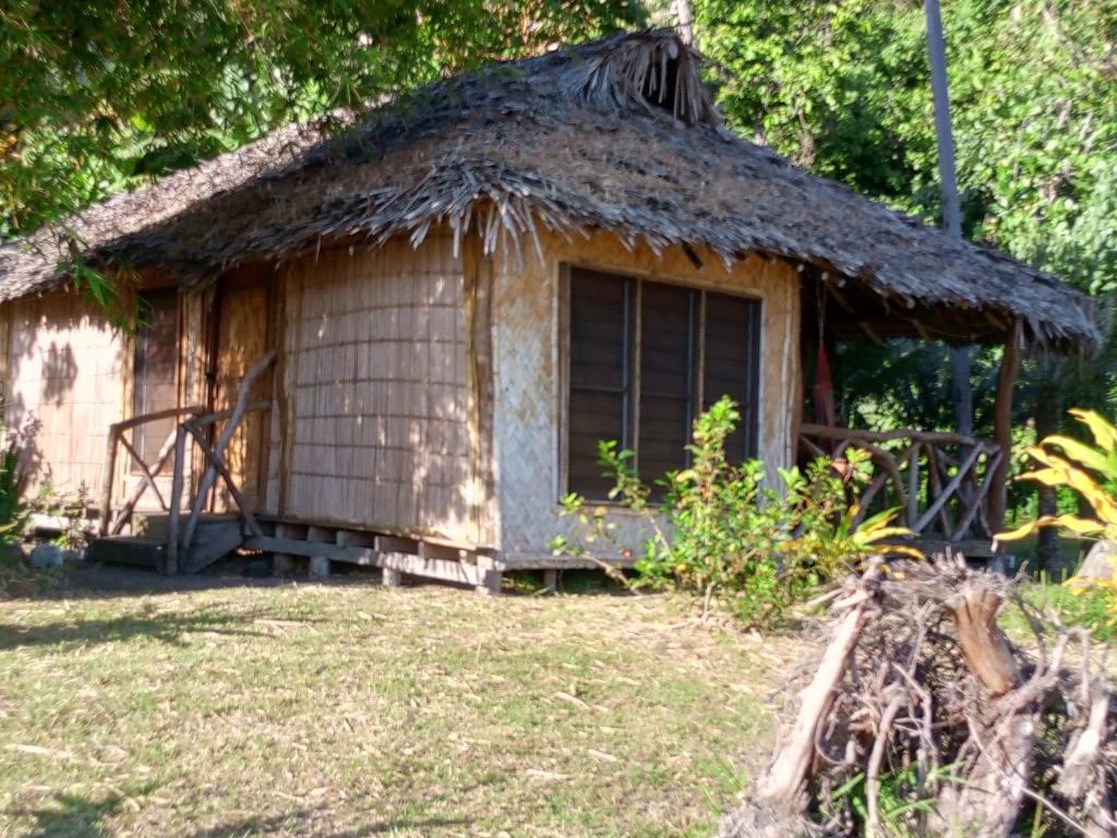 LénakelTanna friendly bungalow的茅草屋顶的小小屋