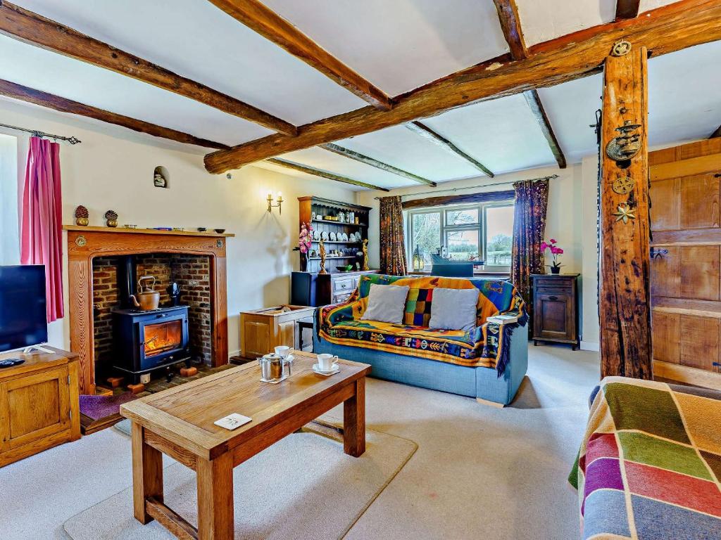 迪姆彻奇3 bed property in Aldington 54088的带沙发和壁炉的客厅