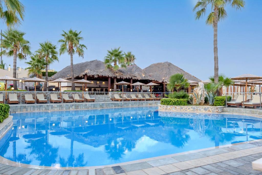 埃亚玛琳娜奈奇多Eurohotel Theo Hotel的棕榈树度假村的游泳池