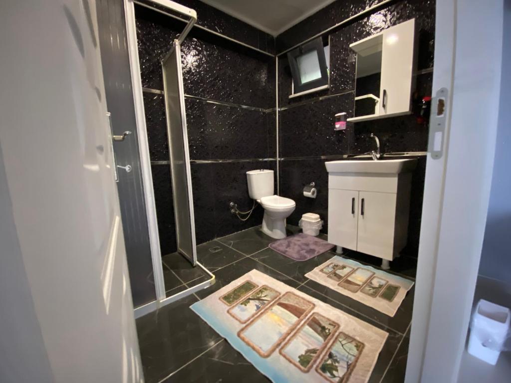 Yuvacıkyuvacik kazli bahçe bungalov & taş otel的带淋浴、卫生间和盥洗盆的浴室