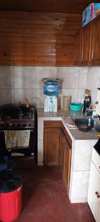 波萨达斯Niño的小厨房配有炉灶和水槽
