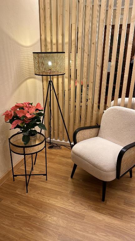 雷诺萨塔哈耶罗住宿加早餐旅馆的客厅配有椅子和鲜花桌